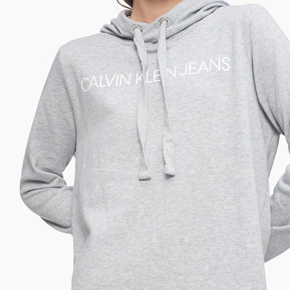 Calvin Klein CJ1D9010 Authentic Womens Gray French Terry Hooded Sweatshirt Dress - Picture 3 of 6